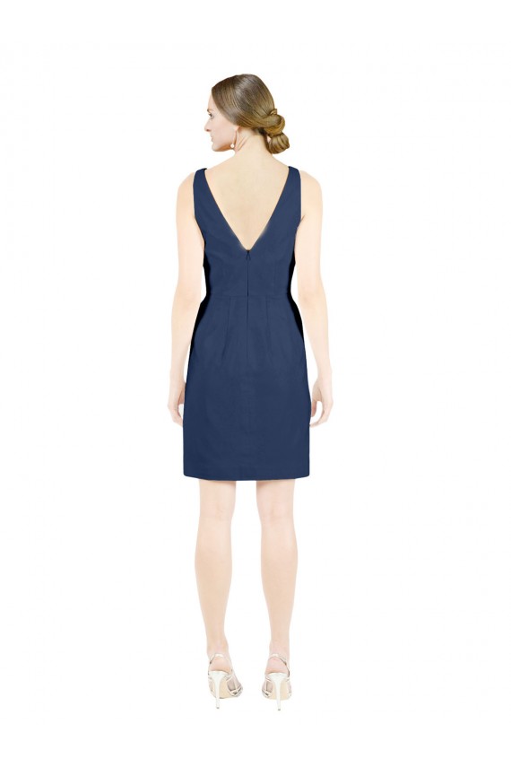 Comprar Azul marina oscuro línea A Cuello en V Satén Corto Vestidos de dama de honor / Vestidos de cóctel