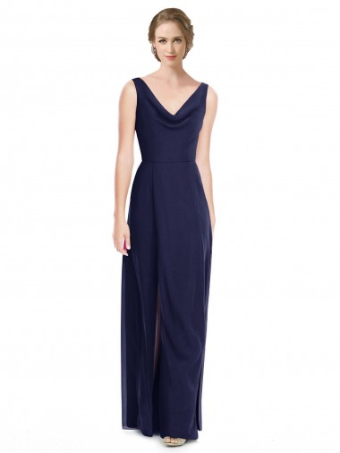 Comprar Azul marina oscuro línea A Gasa Largo Vestidos de dama de honor