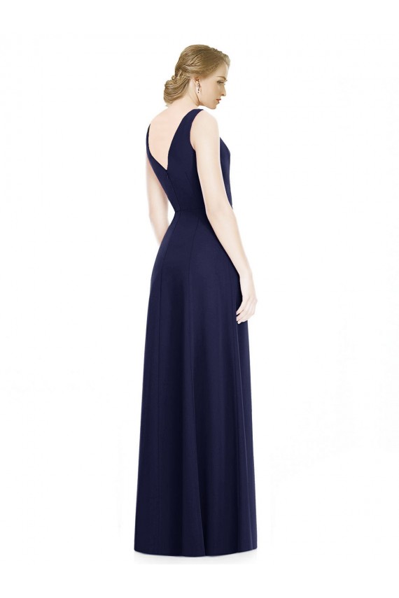 Comprar Azul marina oscuro línea A Gasa Largo Vestidos de dama de honor