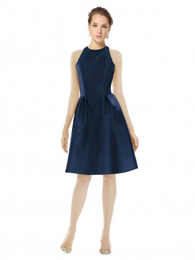 Comprar Azul marina oscuro línea A Halter Cóctel Satén Corto Vestidos de dama de honor / Vestidos de cóctel