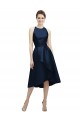Comprar Azul marina oscuro línea A Halter Cuello joya Satén Corto Asimétrico Vestidos de dama de honor