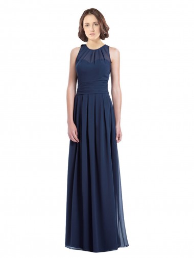 Comprar Azul marina oscuro línea A Halter Gasa Largo Vestidos de dama de honor