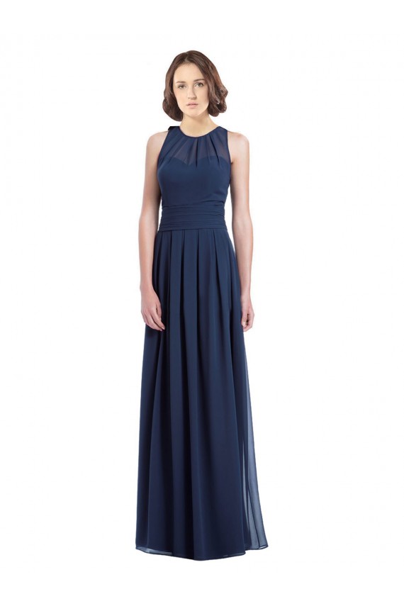 Comprar Azul marina oscuro línea A Halter Gasa Largo Vestidos de dama de honor