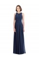 Comprar Azul marina oscuro línea A Halter Gasa Largo Vestidos de dama de honor