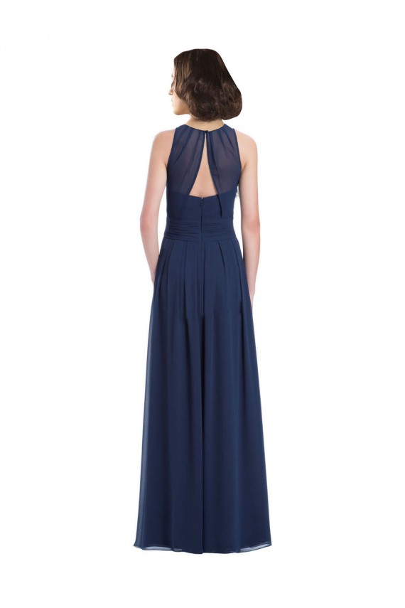 Comprar Azul marina oscuro línea A Halter Gasa Largo Vestidos de dama de honor