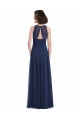 Comprar Azul marina oscuro línea A Halter Gasa Largo Vestidos de dama de honor