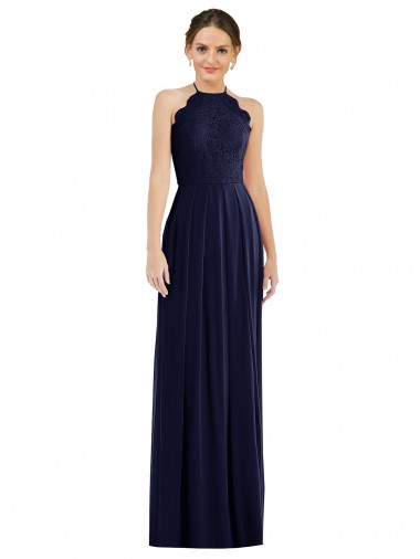 Comprar Azul marina oscuro línea A Halter Gasa Largo Vestidos de dama de honor