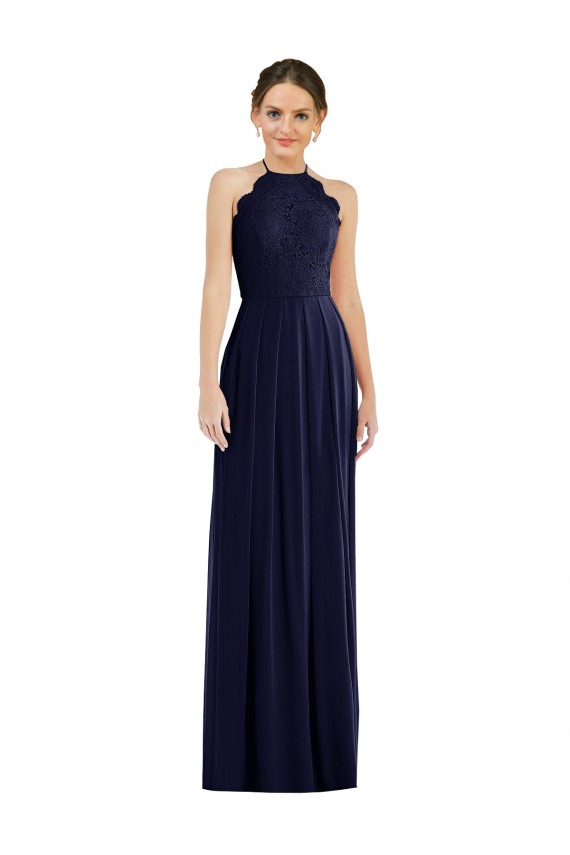 Comprar Azul marina oscuro línea A Halter Gasa Largo Vestidos de dama de honor