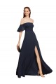 Comprar Azul marina oscuro línea A Hombros Descubiertos Gasa Largo Vestidos de dama de honor / Vestidos de fiesta