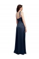 Comprar Azul marina oscuro línea A Satén elástico Largo Formales Vestidos de dama de honor / Vestidos de fiesta