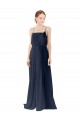 Comprar Azul marina oscuro línea A Tirantes espagueti Gasa Largo Vestidos de dama de honor