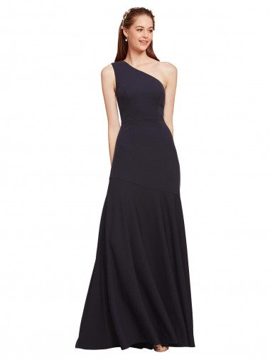 Comprar Azul marina oscuro línea A Un Hombre Crepé Elástico Largo Formales Vestidos de dama de honor / Vestidos de fiesta