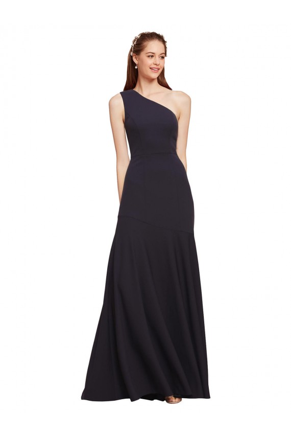 Comprar Azul marina oscuro línea A Un Hombre Crepé Elástico Largo Formales Vestidos de dama de honor / Vestidos de fiesta