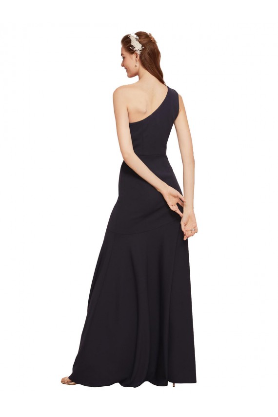 Comprar Azul marina oscuro línea A Un Hombre Crepé Elástico Largo Formales Vestidos de dama de honor / Vestidos de fiesta