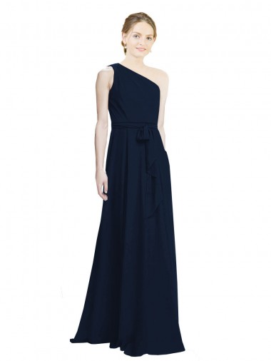 Comprar Azul marina oscuro línea A Un Hombre Gasa Largo Vestidos de dama de honor