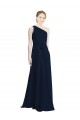 Comprar Azul marina oscuro línea A Un Hombre Gasa Largo Vestidos de dama de honor