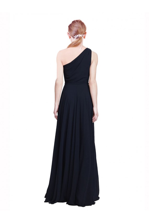 Comprar Azul marina oscuro línea A Un Hombre Gasa Largo Vestidos de dama de honor