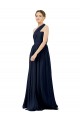 Comprar Azul marina oscuro línea A Un Hombre Gasa Largo Vestidos de dama de honor