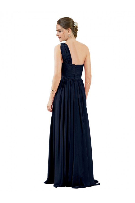 Comprar Azul marina oscuro línea A Un Hombre Gasa Largo Vestidos de dama de honor