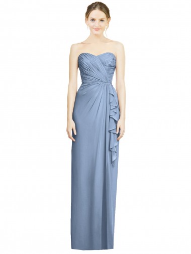 Comprar Azul polvoriento Cubierta Cuello de Corazón Sin tirantes Gasa Largo Vestidos de dama de honor