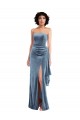 Comprar Azul polvoriento Cubierta Sin tirantes Terciopelo Elástico Largo Formales Vestidos de dama de honor / Vestidos de fiesta