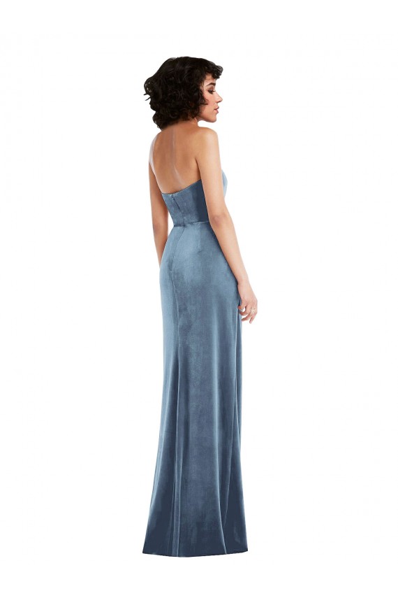 Comprar Azul polvoriento Cubierta Sin tirantes Terciopelo Elástico Largo Formales Vestidos de dama de honor / Vestidos de fiesta