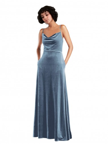 Comprar Azul polvoriento Cubierta Terciopelo Elástico Largo Vestidos de dama de honor / Vestidos de fiesta