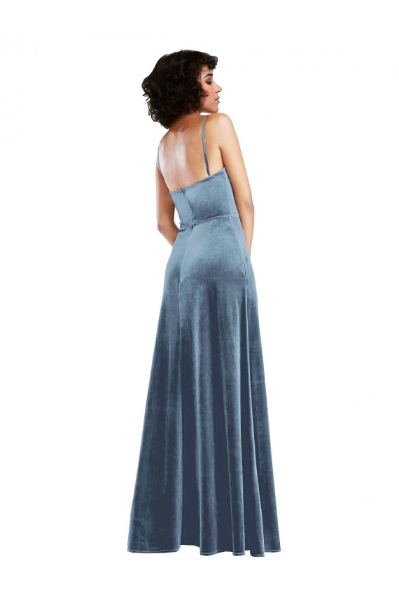 Comprar Azul polvoriento Cubierta Terciopelo Elástico Largo Vestidos de dama de honor / Vestidos de fiesta