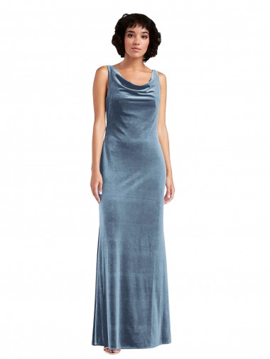 Comprar Azul polvoriento Cubierta Terciopelo Elástico Largo Vestidos de dama de honor / Vestidos de fiesta