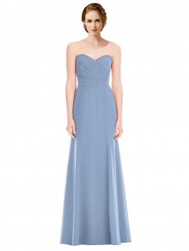 Comprar Azul polvoriento Sirena Cuello de Corazón Sin tirantes Gasa Largo Vestidos de dama de honor