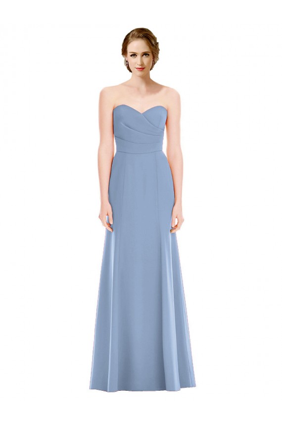Comprar Azul polvoriento Sirena Cuello de Corazón Sin tirantes Gasa Largo Vestidos de dama de honor
