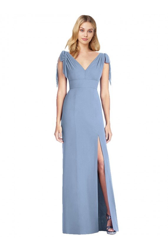 Comprar Azul polvoriento Sirena Cuello en V Gasa Largo Vestidos de dama de honor