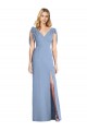 Comprar Azul polvoriento Sirena Cuello en V Gasa Largo Vestidos de dama de honor
