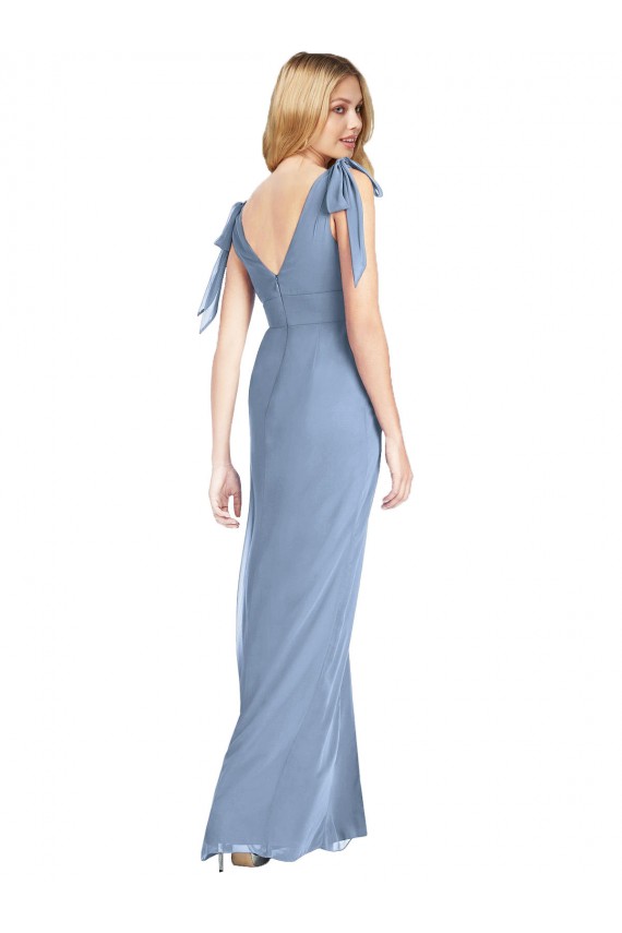 Comprar Azul polvoriento Sirena Cuello en V Gasa Largo Vestidos de dama de honor