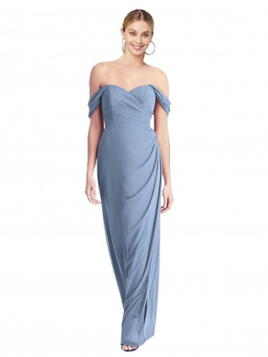 Comprar Azul polvoriento Sirena Hombros Descubiertos Gasa Largo Vestidos de dama de honor