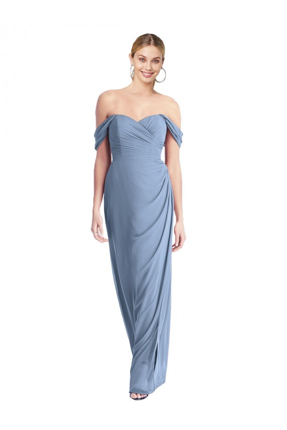 Comprar Azul polvoriento Sirena Hombros Descubiertos Gasa Largo Vestidos de dama de honor