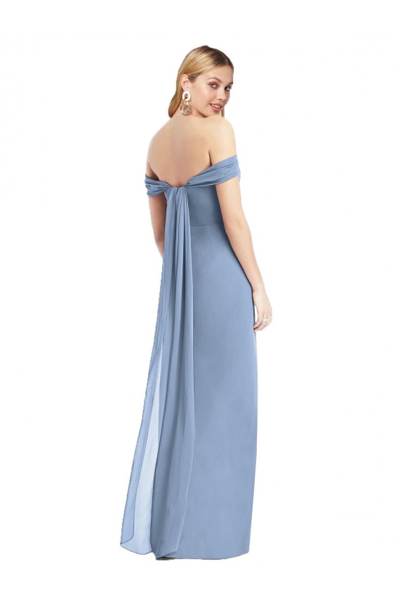 Comprar Azul polvoriento Sirena Hombros Descubiertos Gasa Largo Vestidos de dama de honor