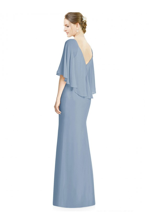 Comprar Azul polvoriento Trompeta Cuello en V Gasa Largo Vestidos de dama de honor