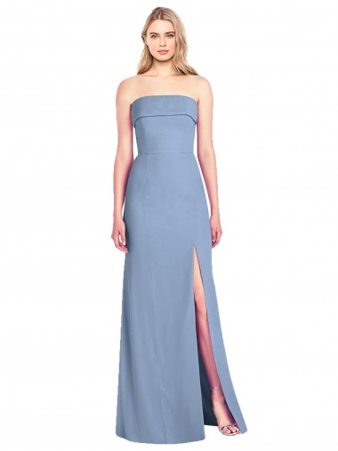 Comprar Azul polvoriento Trompeta Sin tirantes Gasa Largo Vestidos de dama de honor