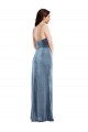 Comprar Azul polvoriento Trompeta Tirantes espagueti Terciopelo Elástico Largo Formales Vestidos de dama de honor / Vestidos de fiesta