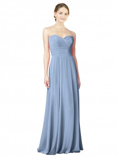 Comprar Azul polvoriento línea A Cuello de Corazón Sin tirantes Gasa Largo Vestidos de dama de honor