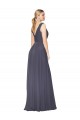 Comprar Azul polvoriento línea A Cuello en V Cuello Alto Gasa Largo Formales Vestidos de dama de honor / Vestidos de fiesta