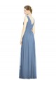 Comprar Azul polvoriento línea A Cuello en V Gasa Largo Vestidos de dama de honor