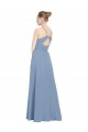 Comprar Azul polvoriento línea A Cuello en V Gasa Largo Vestidos de dama de honor