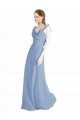 Comprar Azul polvoriento línea A Cuello en V Gasa Largo Vestidos de dama de honor
