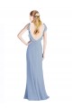 Comprar Azul polvoriento línea A Cuello en V Gasa Largo Vestidos de dama de honor