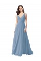 Comprar Azul polvoriento línea A Cuello en V Gasa Largo Vestidos de dama de honor