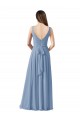 Comprar Azul polvoriento línea A Cuello en V Gasa Largo Vestidos de dama de honor