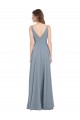 Comprar Azul polvoriento línea A Cuello en V Gasa Largo Vestidos de dama de honor