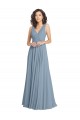 Comprar Azul polvoriento línea A Cuello en V Gasa Largo Vestidos de dama de honor